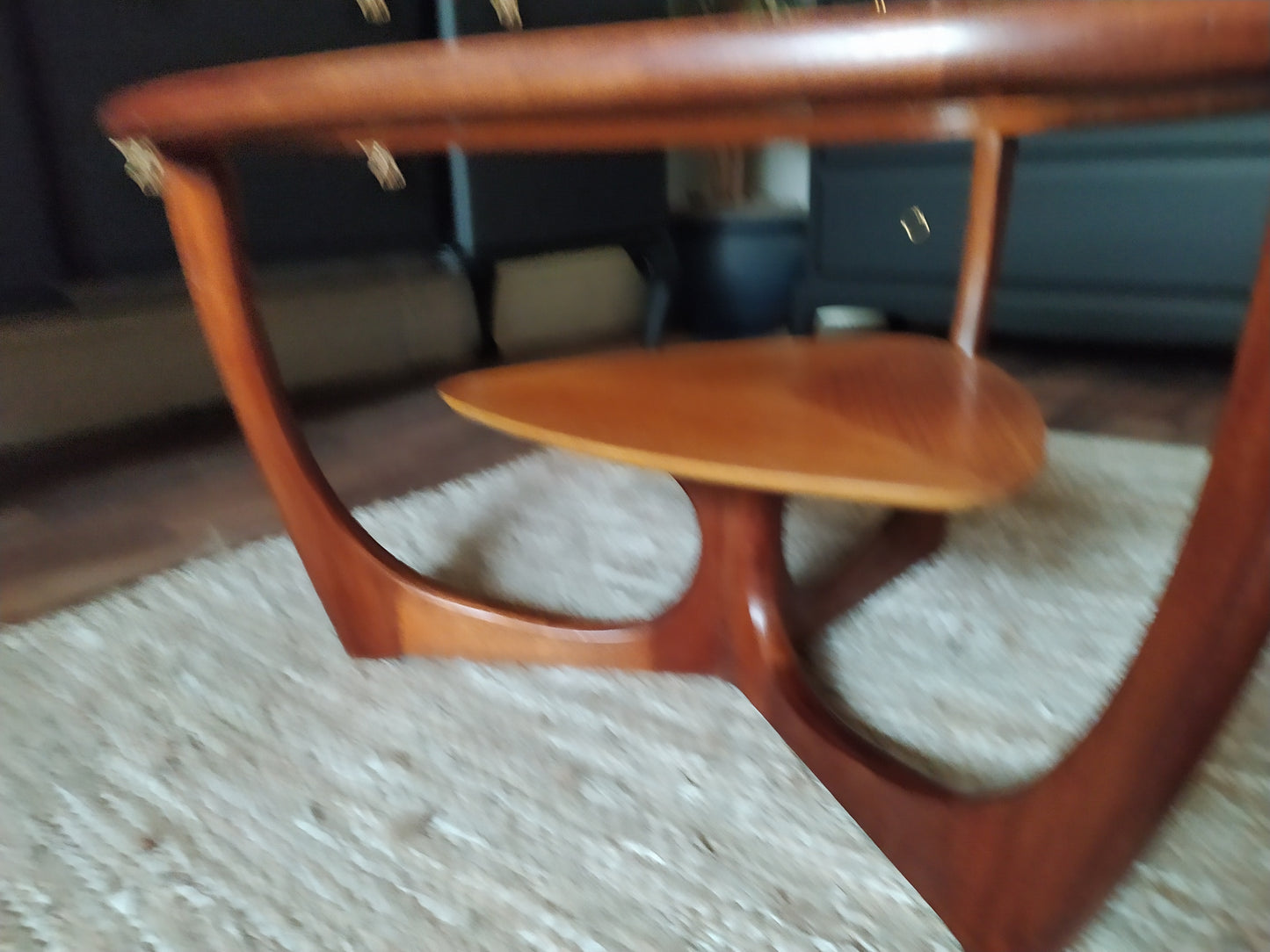849 : Beithcraft mid century Glass and Teak coffee table designed by Val Rossi