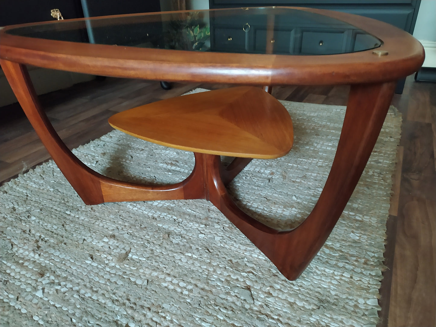 849 : Beithcraft mid century Glass and Teak coffee table designed by Val Rossi
