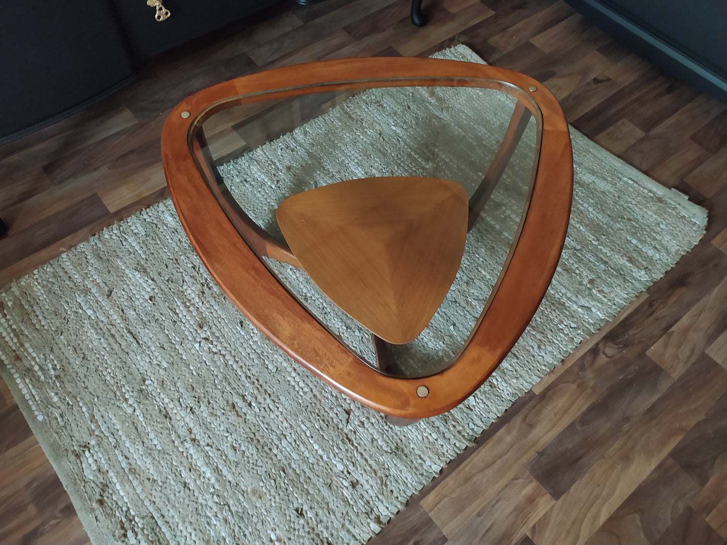849 : Beithcraft mid century Glass and Teak coffee table designed by Val Rossi