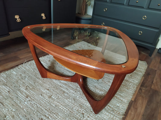 849 : Beithcraft mid century Glass and Teak coffee table designed by Val Rossi