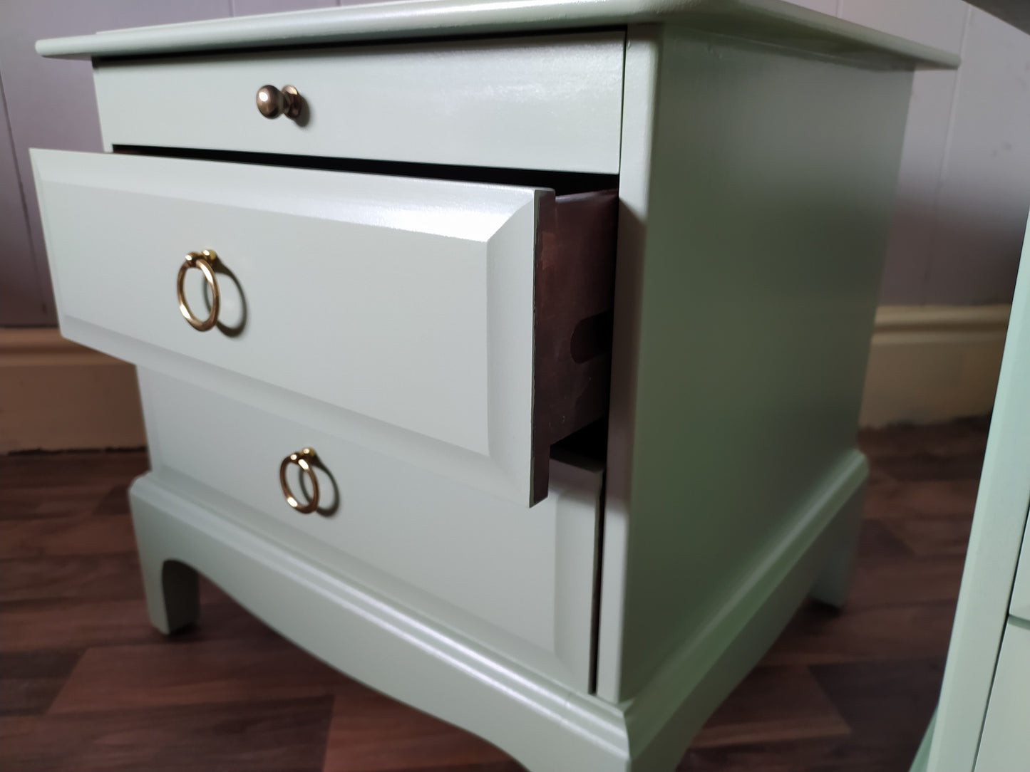 861 : Stag Minstrel vintage bedside cabinets with drawer spray painted